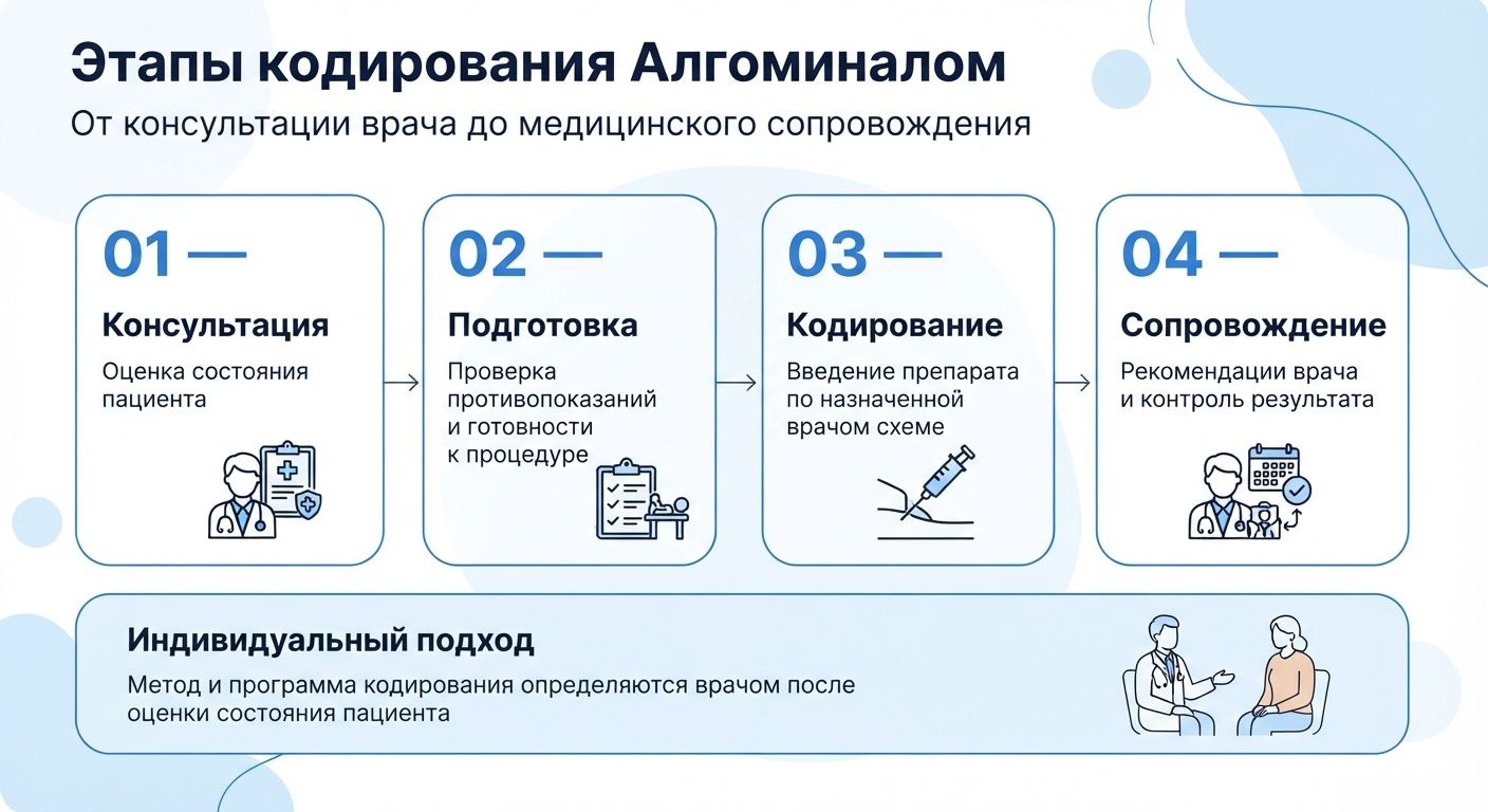 Кодирование препаратом «Алгоминал» в городе Гороховец инфографика